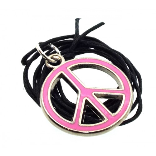 Peace Sign Pink Enamel Metal Pendant